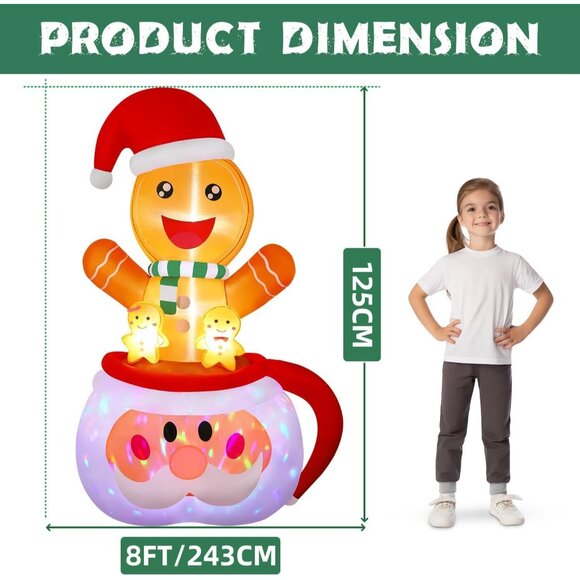 ⚡6FT Christmas Inflatable Gingerbread Rotating Lights Outdoor Decoration - Picture 2 of 7